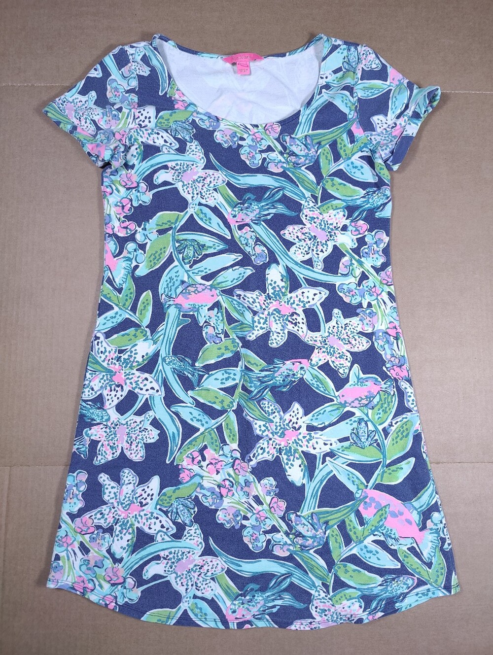 LILLY PULITZER Navy Pink Sway This Way UPF 50+ Floral Shirt Dress Size S